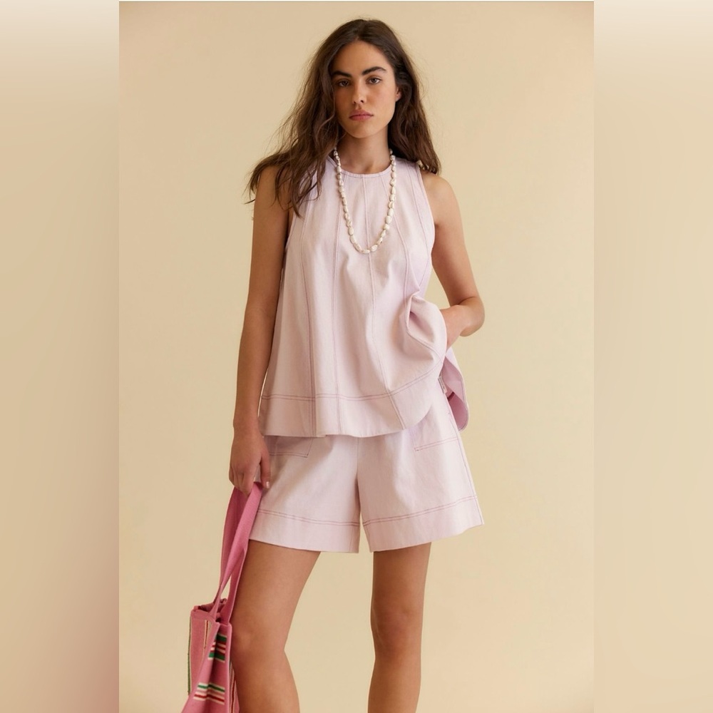 NWT! Free People Strada 2 piece pink shorts tank set